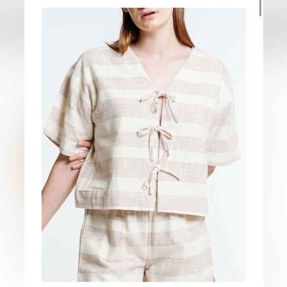 Laude the Label Baker Top and Everyday Short Set in Ticker Terracotta Stripe - Picture 2 of 11